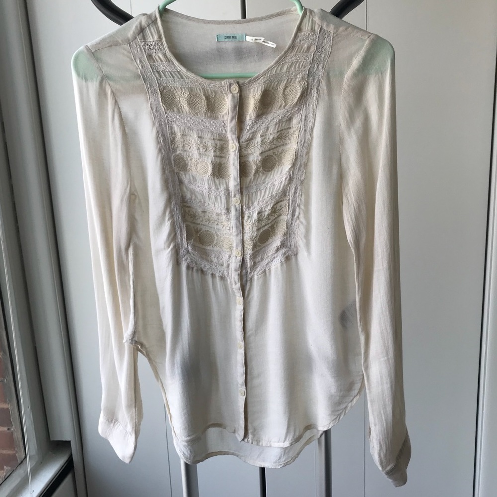 Off White Embroidered Button Down Boho - image 6